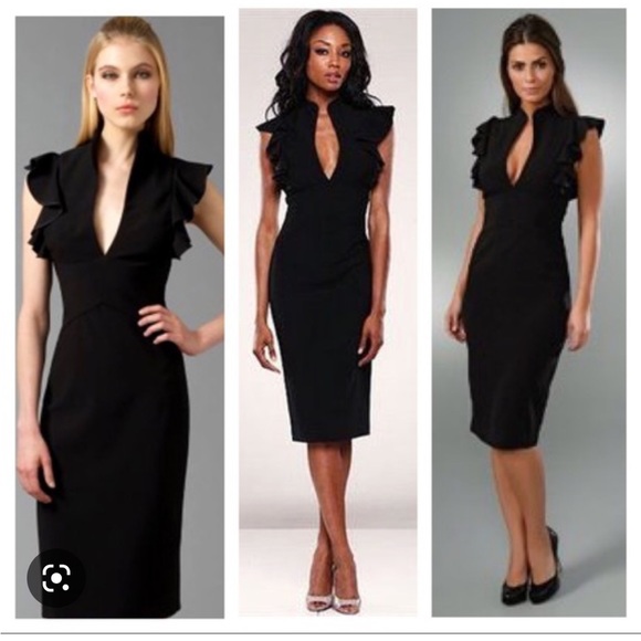 Black Halo Keyhole ruffle sleeve dress - Picture 4 of 7